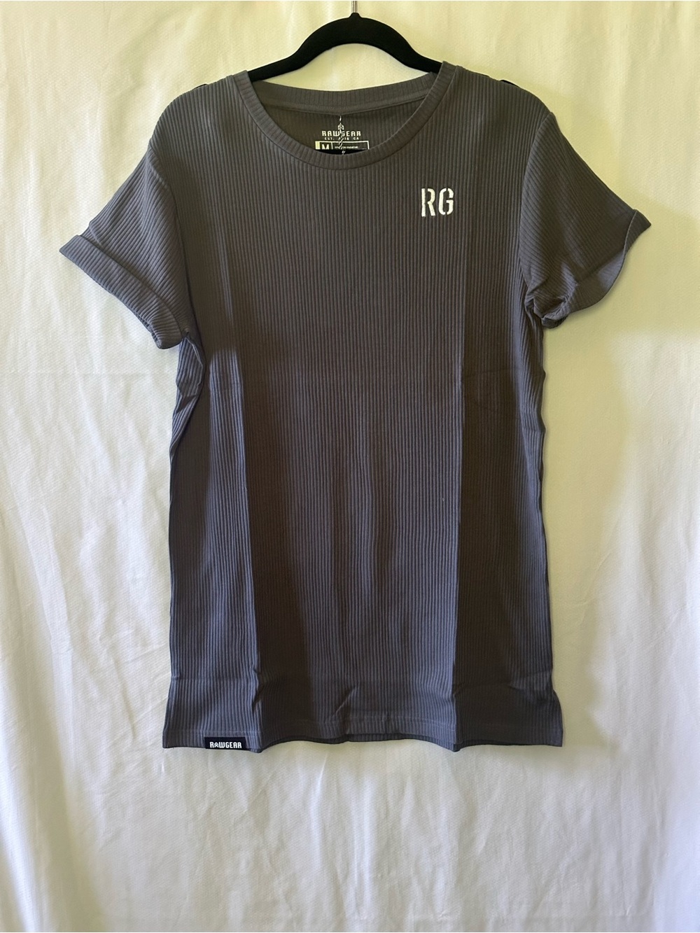 NWT Rawgear Ribbed Performance Tee Gray Turbulence Athletic Shirt Medium